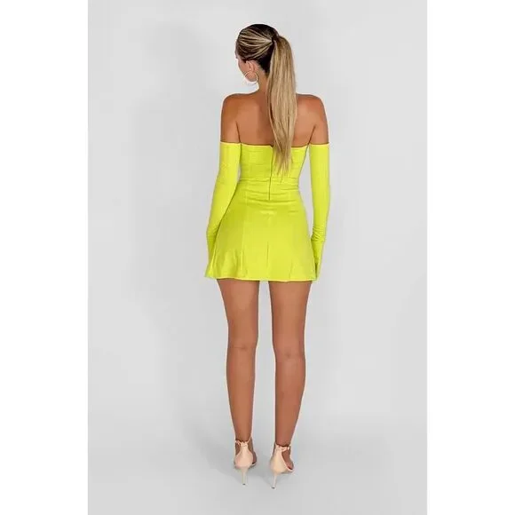 NWOT Miscreants London Cupid Mini Dress W/Slit In Neon Green UK 6 US 2 - Picture 9 of 10